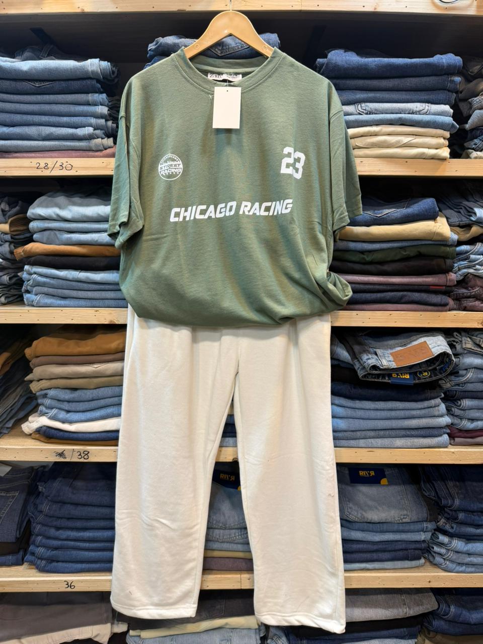 Baggy Cord Set – Olive Green & Off-White