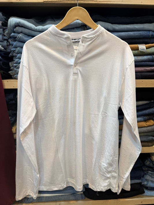 Henley Cotton Jersey Full Sleeve White