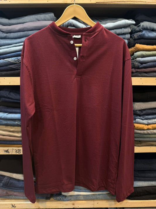 Henley Cotton Jersey Full Sleeve Maroon