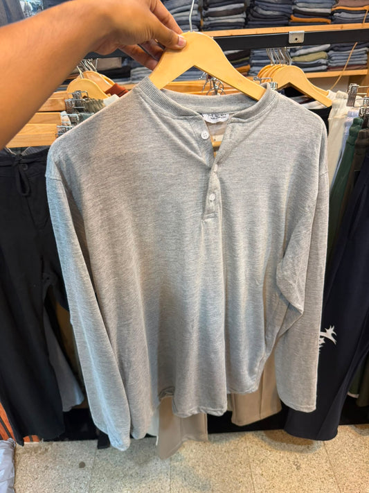 Henley Tee – Heather Grey