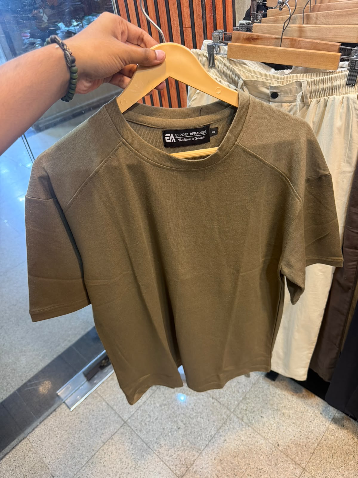 Oversized Terry Down Shoulder T-Shirt – Olive Green