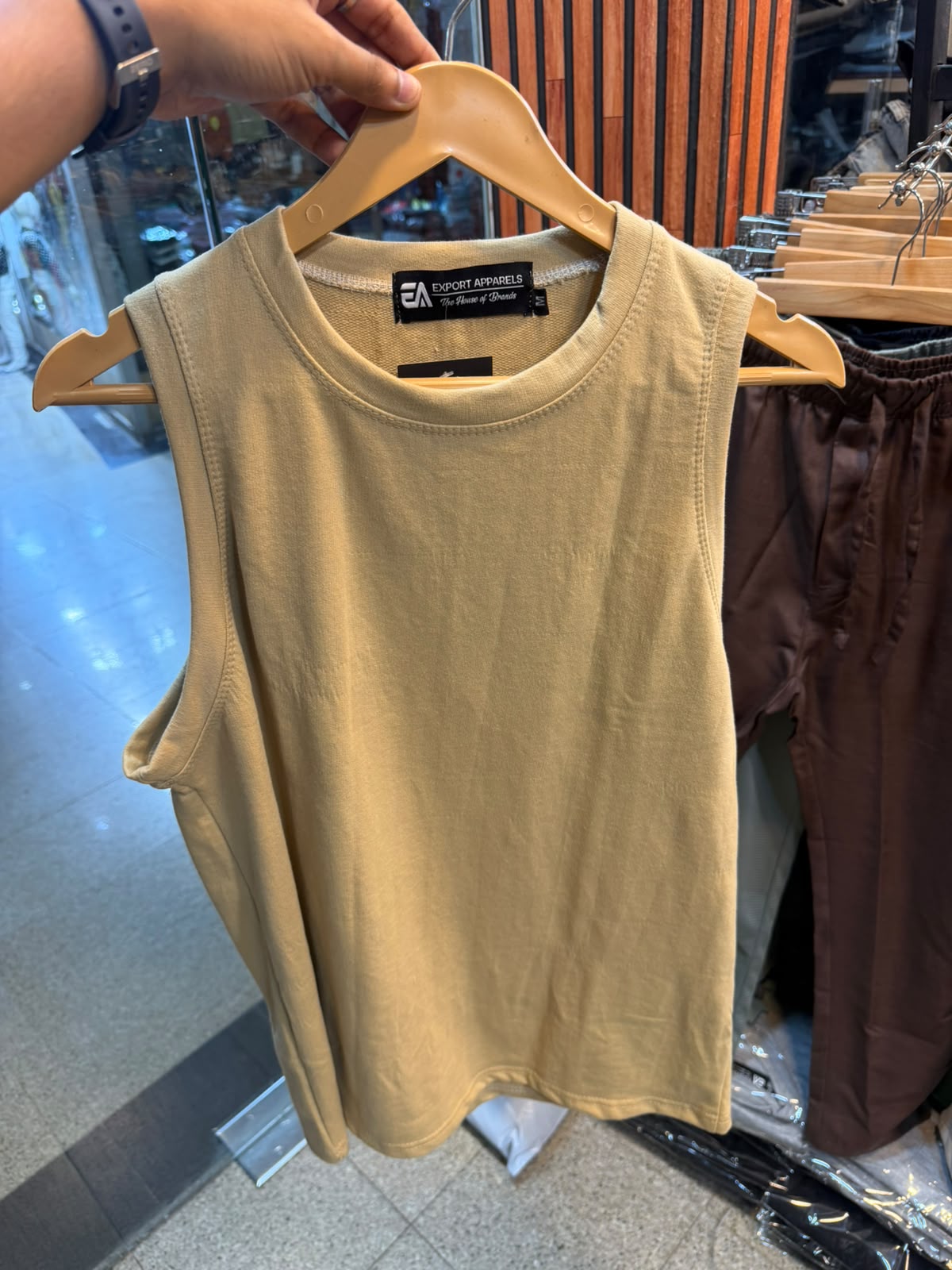 Men's Beige Cotton Tank Top