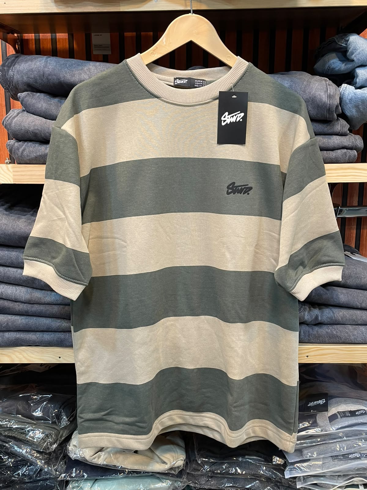 Olive & Beige Striped Oversized Tee