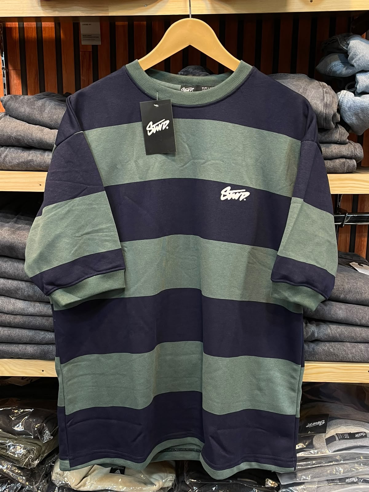Navy & Olive Striped Oversized Tee