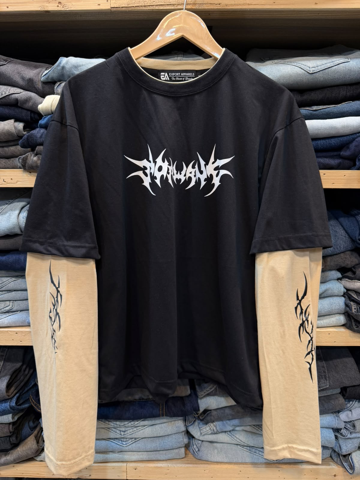 Double Sleeve Tee – Black / Beige