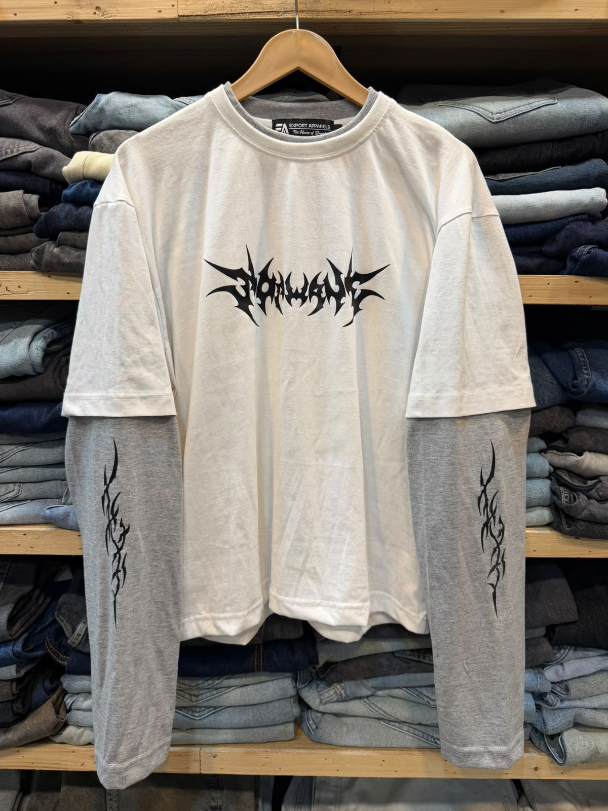 Double Sleeve Tee – White / Grey