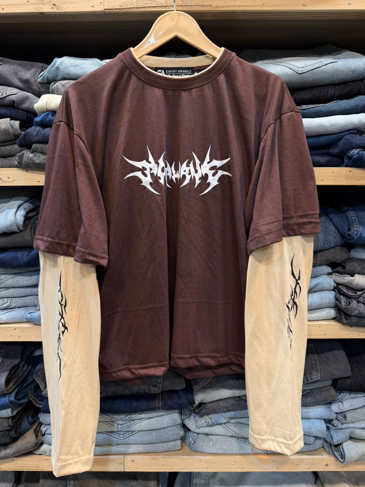 Double Sleeve Tee – Brown / Beige