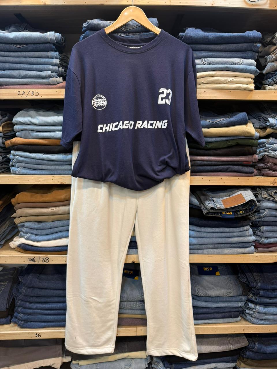 Baggy Cord Set – Navy Blue & Off-White