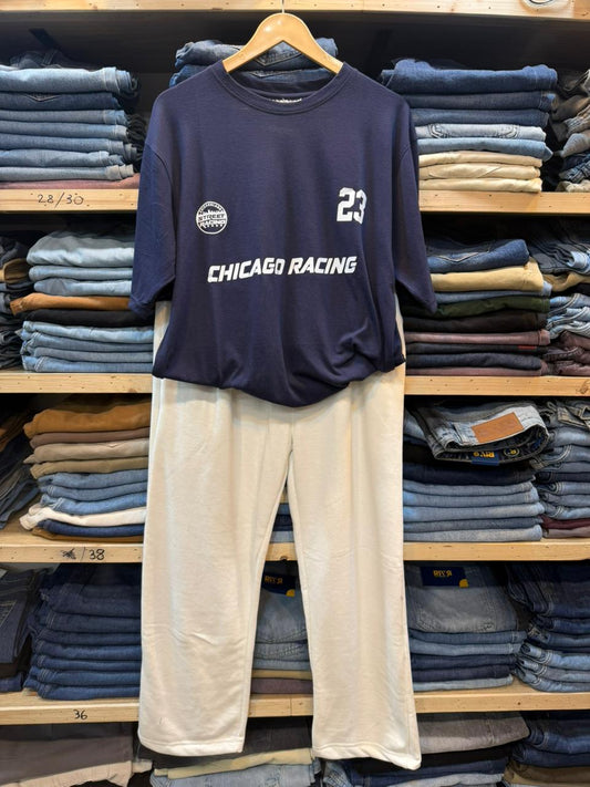 Baggy Cord Set – Navy Blue & Off-White