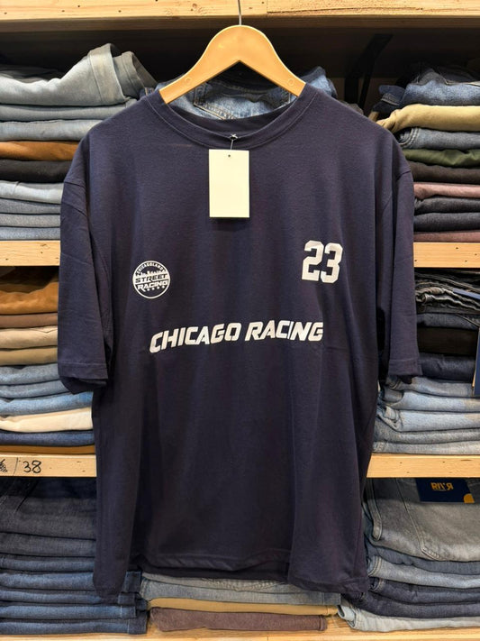 Round Neck Cotton Jersey Downshoulder Navy Blue