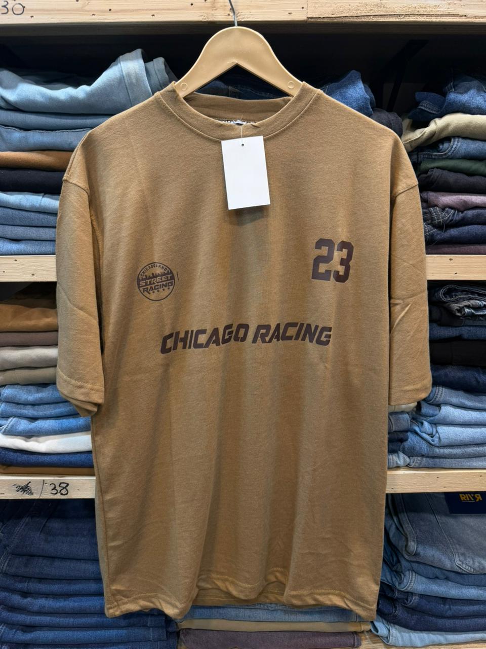 Round Neck Cotton Jersey Downshoulder Camel