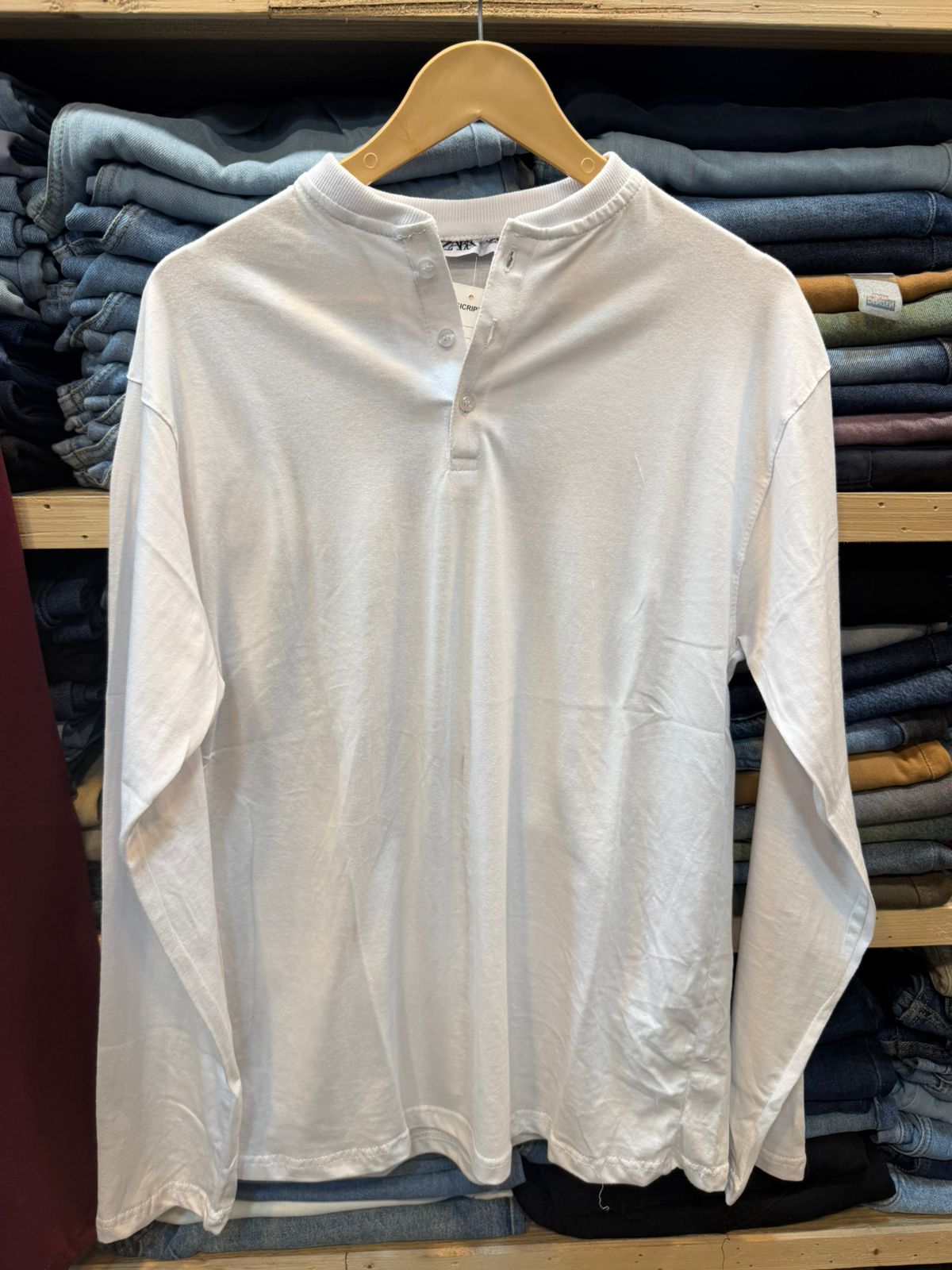 Henley Cotton Jersey Full Sleeve White