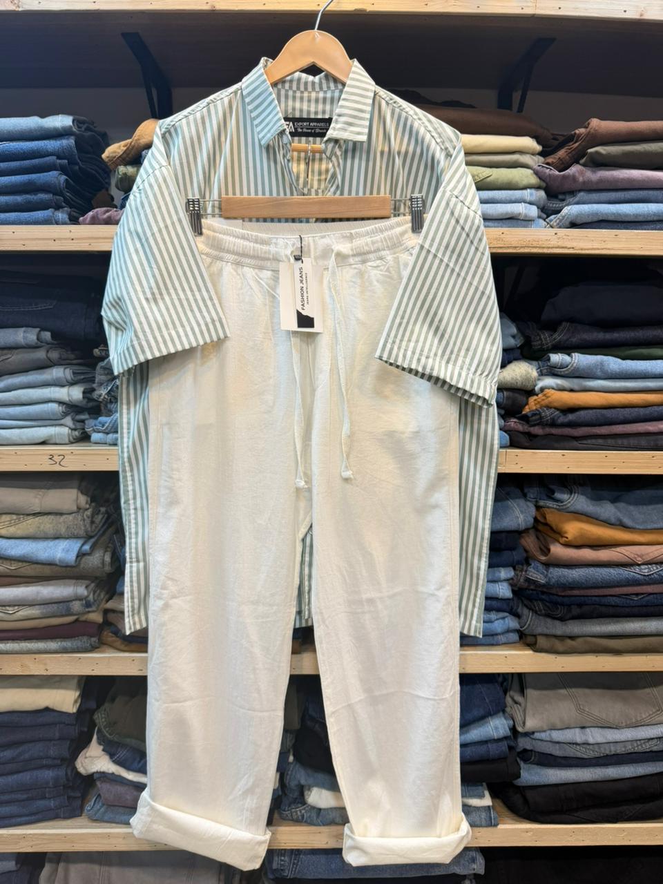 Boxy Fit Top – Irish Linen Trouser – Mint Stripe