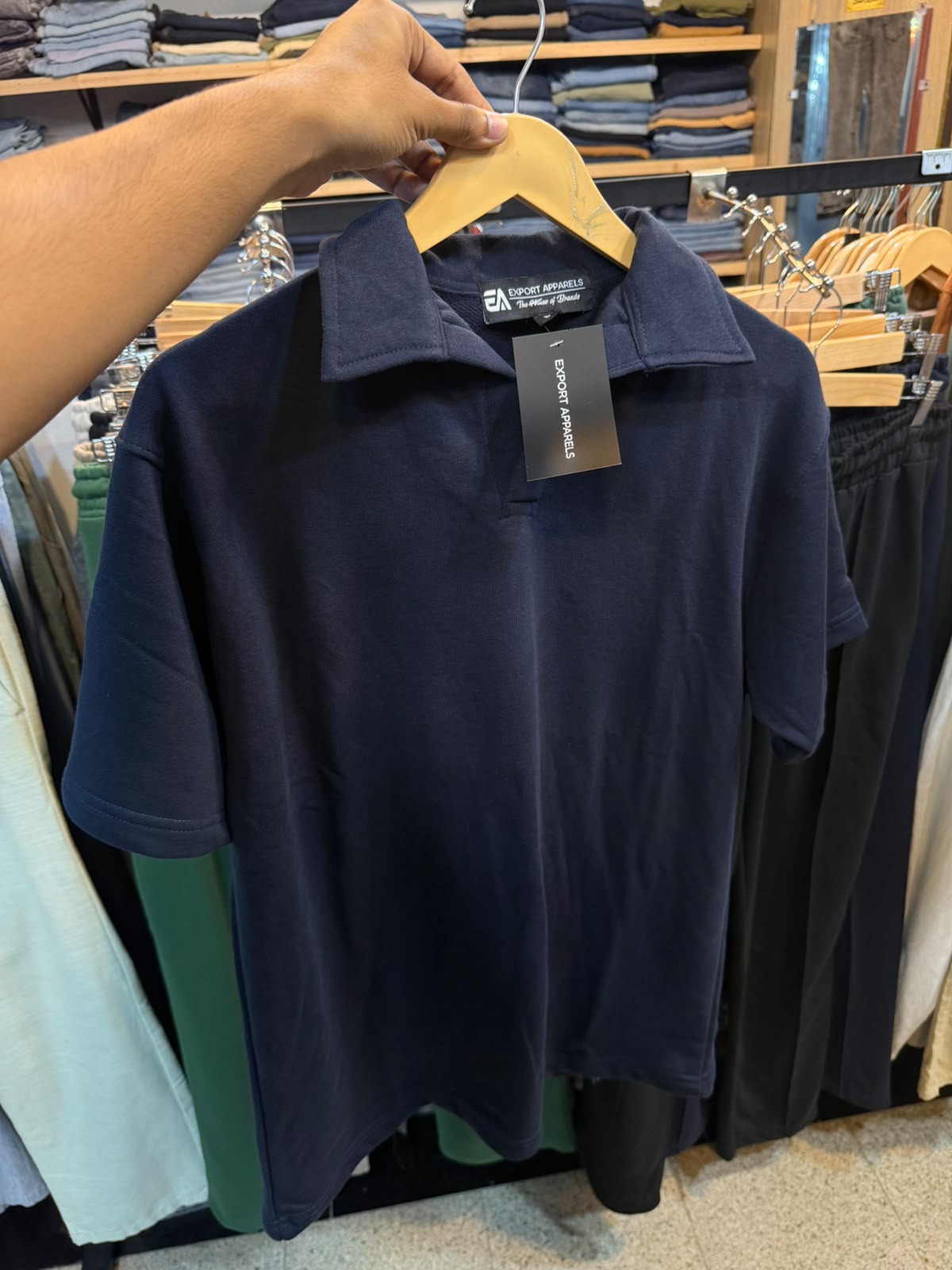 Cuban Collar Tee – Navy Blue