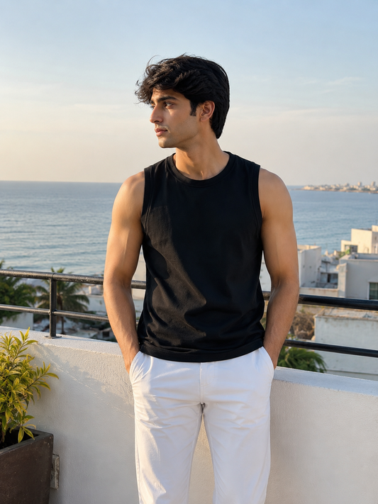Men's Jet Black Cotton Tank Top
