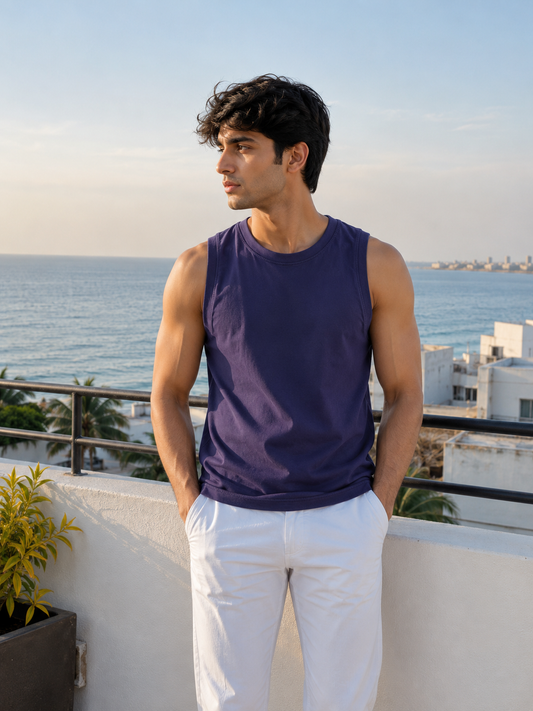 Men's Deep Navy Cotton Tank Top