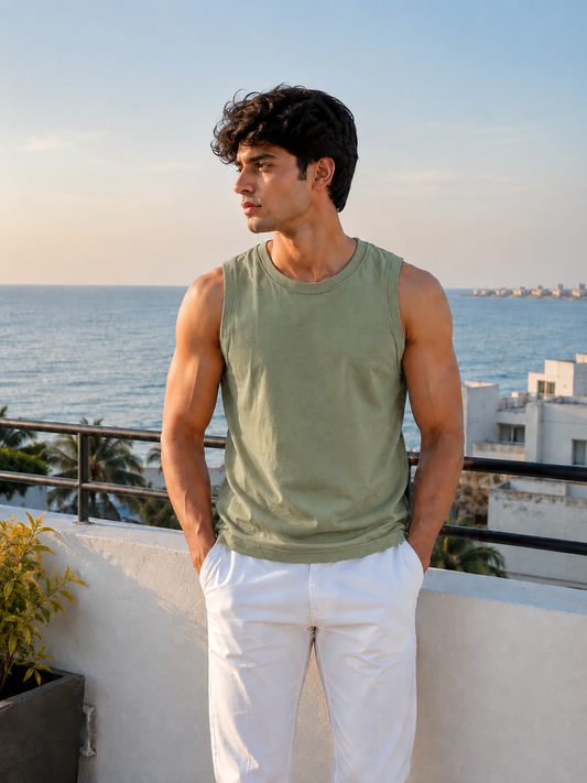 Men's Mint Green Cotton Tank Top