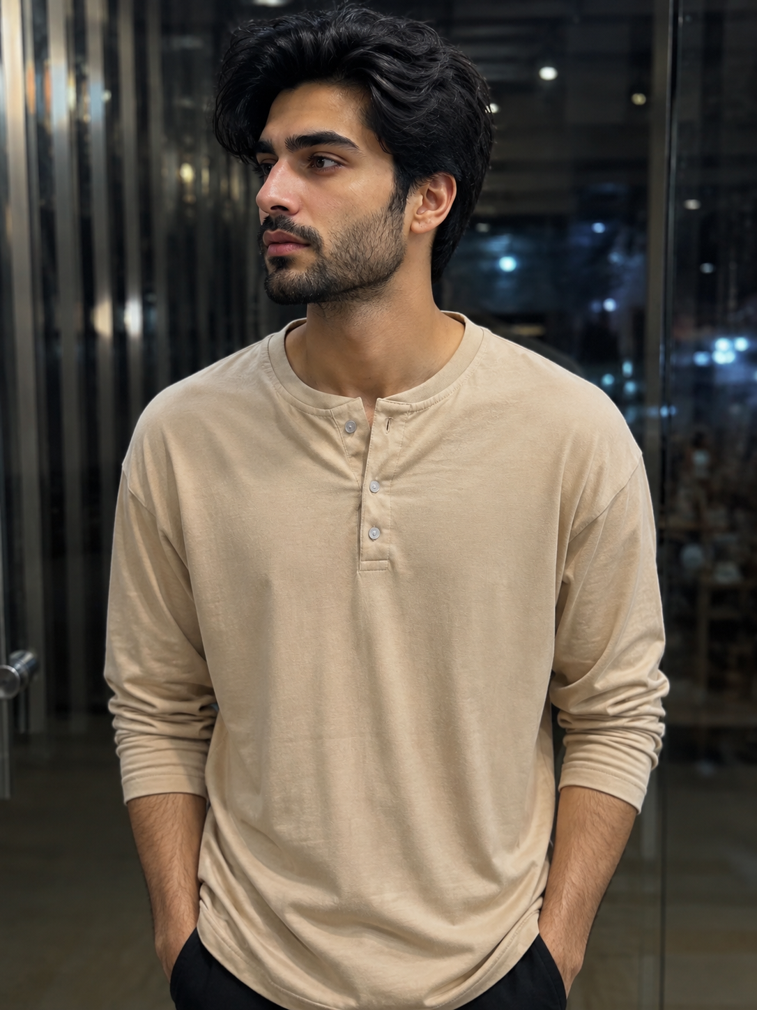 Henley Tee – Beige