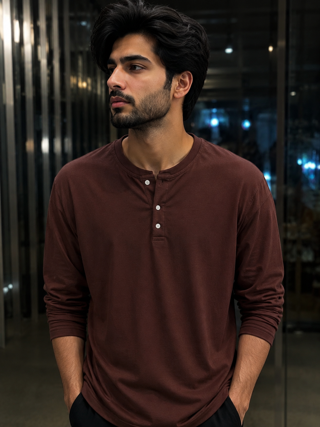 Henley Tee – Choc Brown