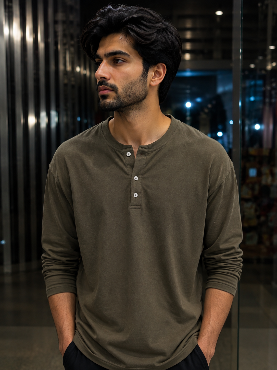 Henley Tee – Olive Green