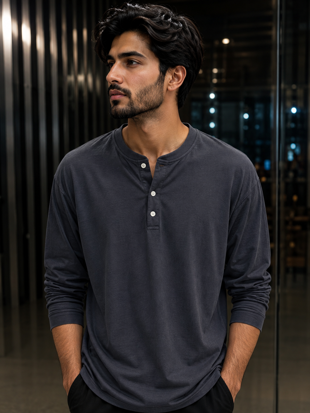 Henley Tee – Charcoal Grey