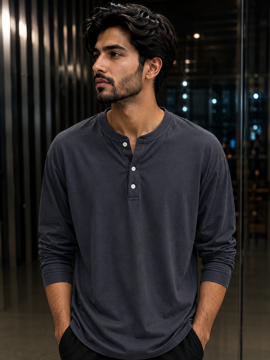 Henley Tee – Charcoal Grey