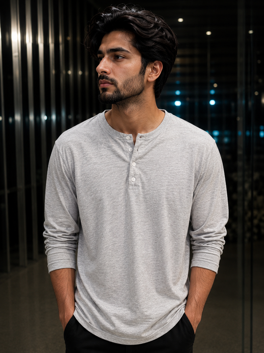 Henley Tee – Heather Grey