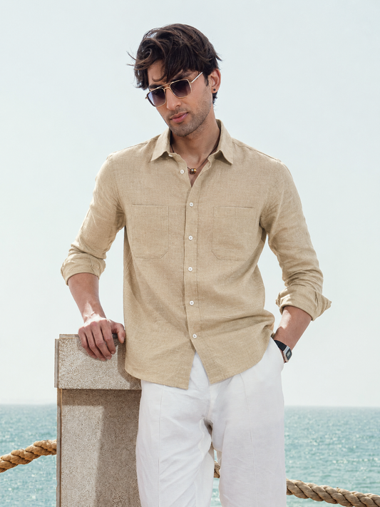 Irish Linen Oversized Crop Shirt – Khaki