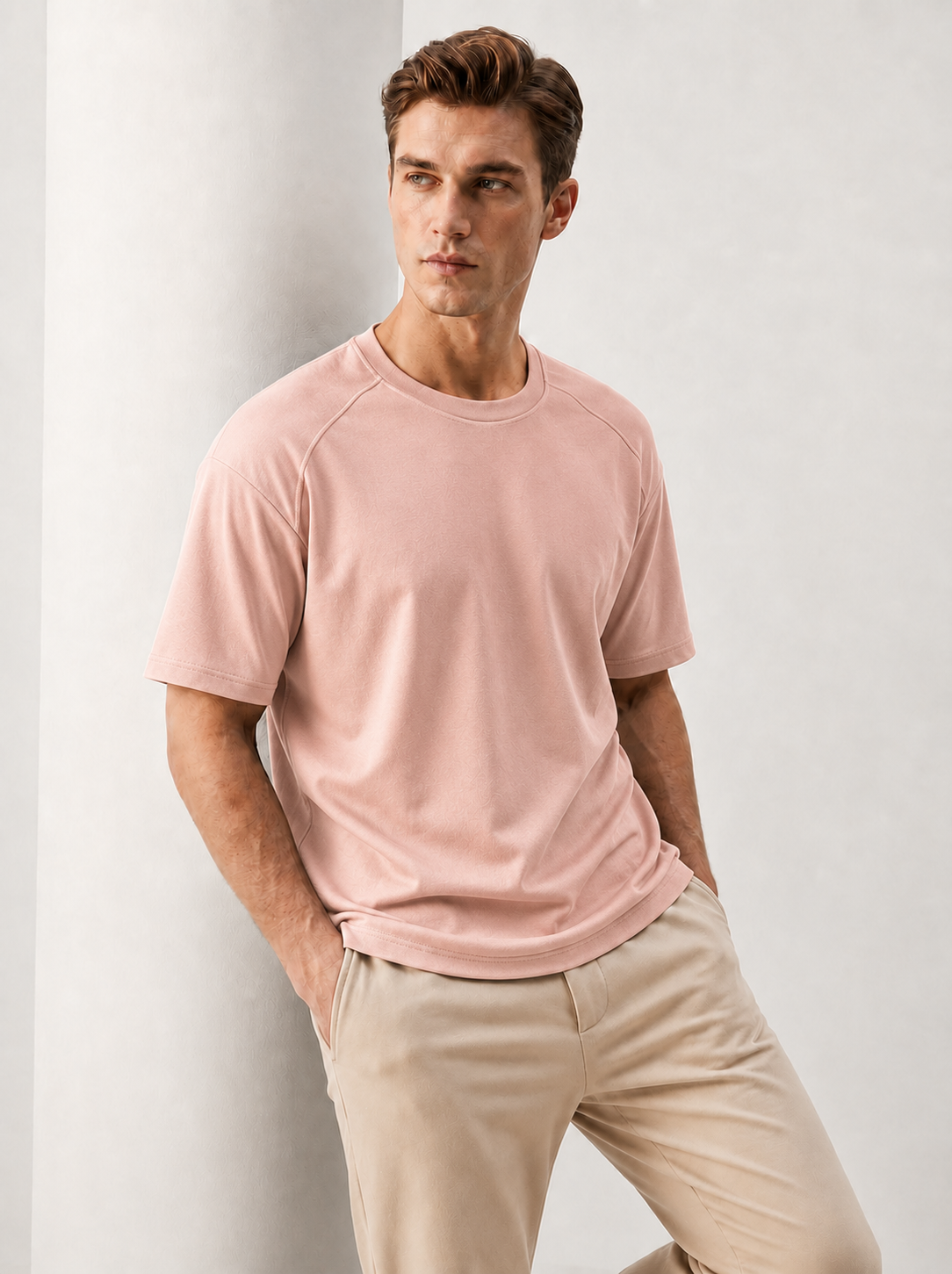 Oversized Terry Down Shoulder T-Shirt – Peach