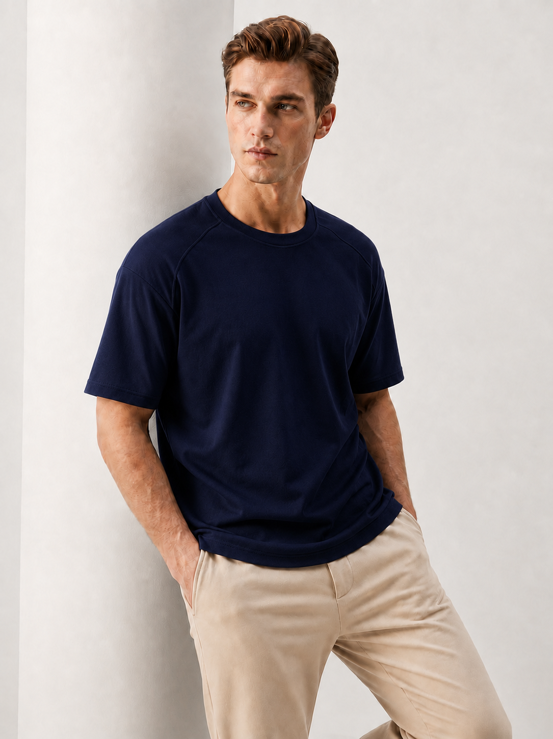 Oversized Terry Down Shoulder T-Shirt – Navy Blue