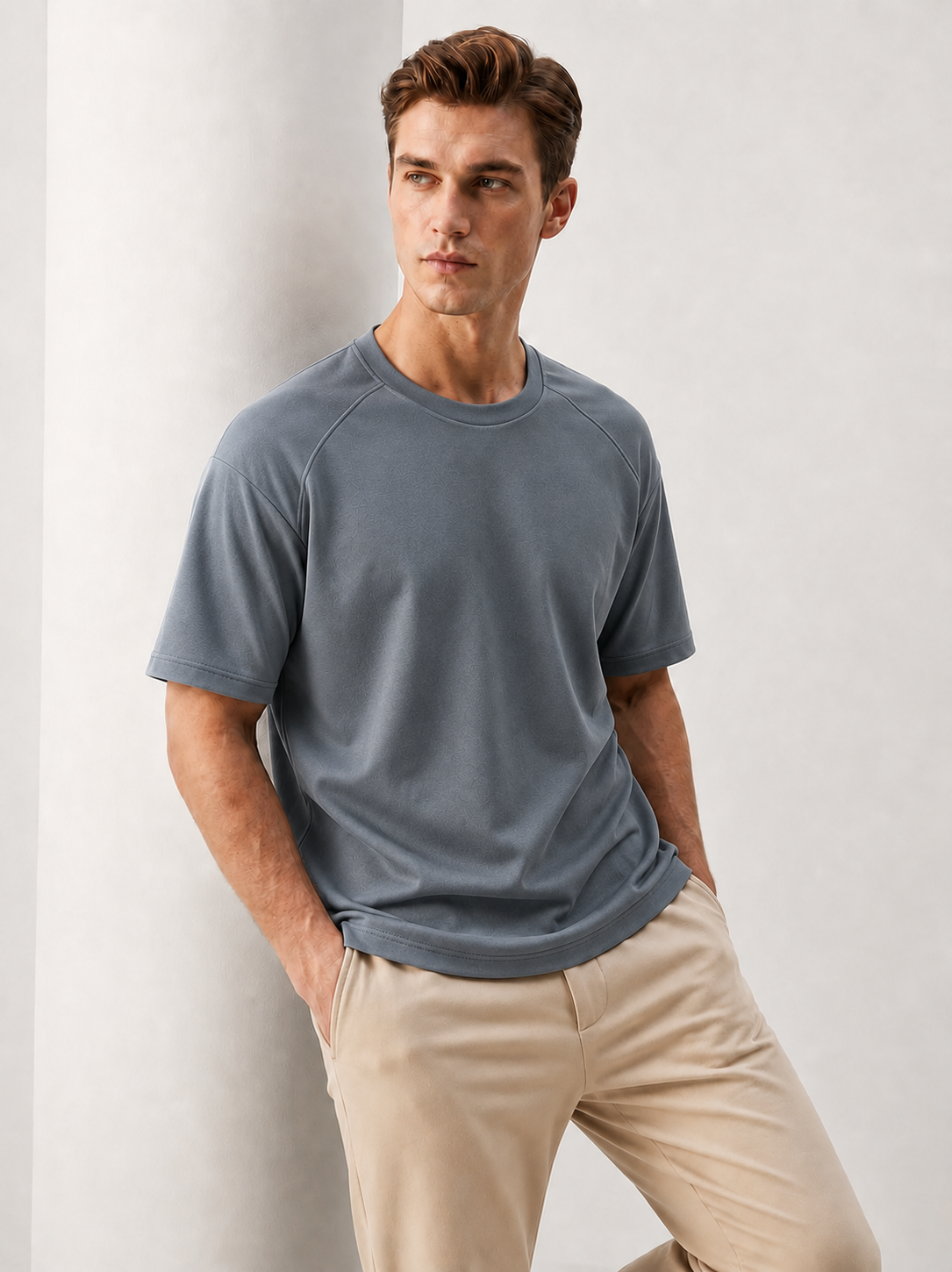Oversized Terry Down Shoulder T-Shirt – Grey