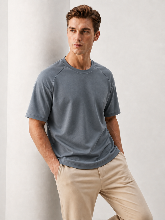 Oversized Terry Down Shoulder T-Shirt – Grey