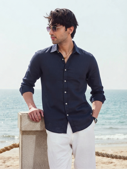 Navy Blue Irish Linen Shirt
