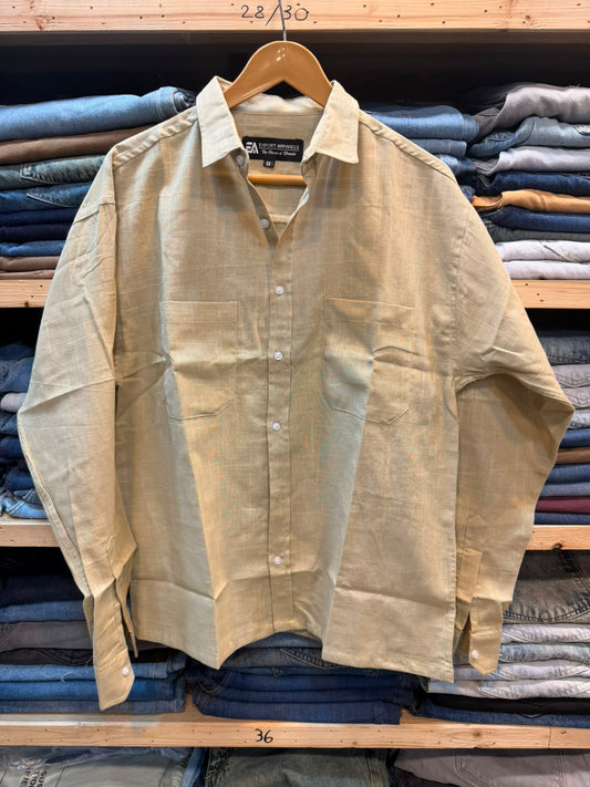 Irish Linen Oversized Crop Shirt – Khaki
