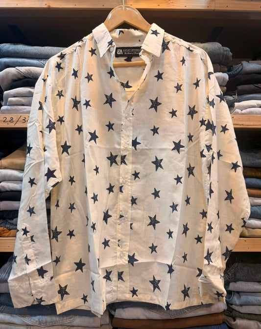 Cream Star Print Beach Shirt