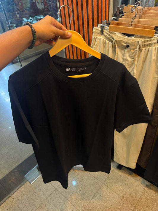 Oversized Terry Down Shoulder T-Shirt – Black