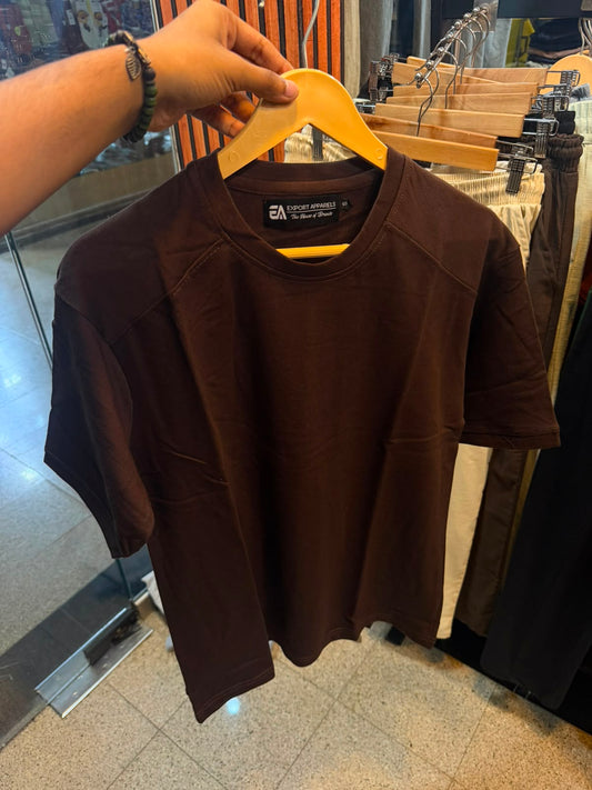Oversized Terry Down Shoulder T-Shirt – Brown