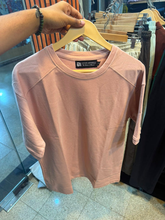 Oversized Terry Down Shoulder T-Shirt – Peach