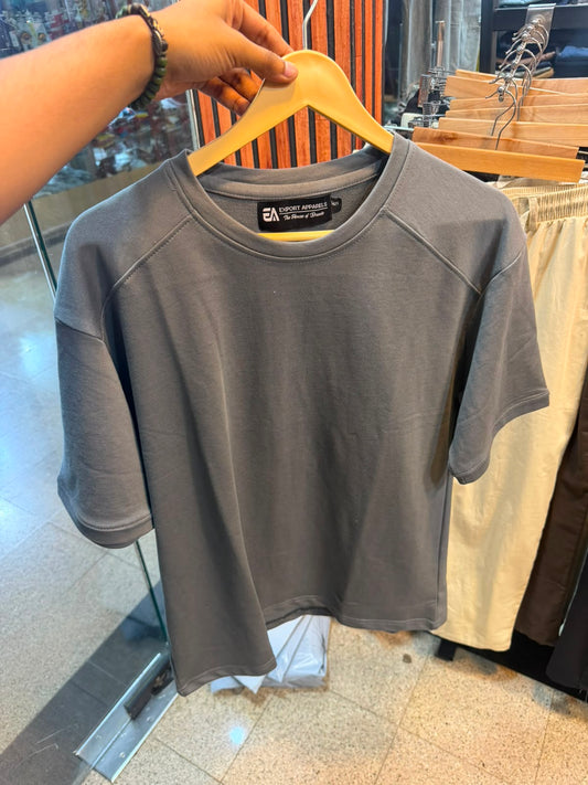 Oversized Terry Down Shoulder T-Shirt – Grey