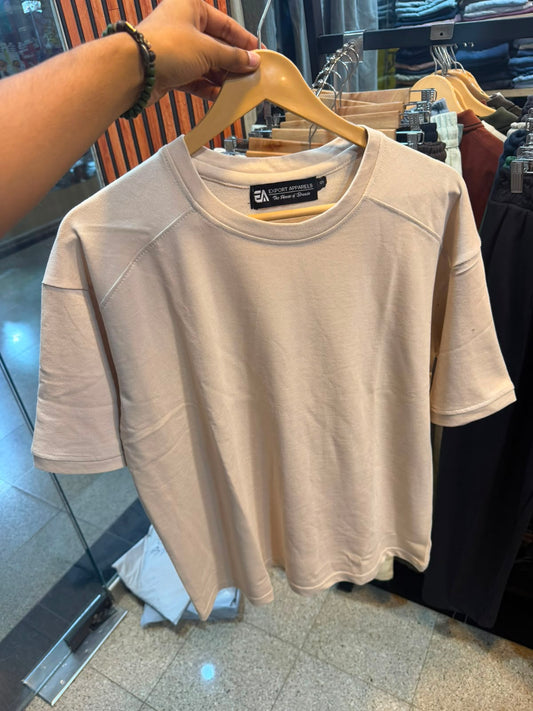 Oversized Terry Down Shoulder T-Shirt – Beige
