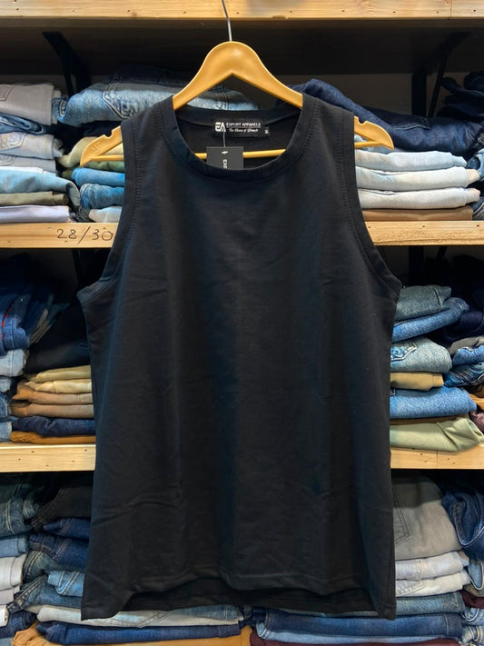 Men's Jet Black Cotton Tank Top