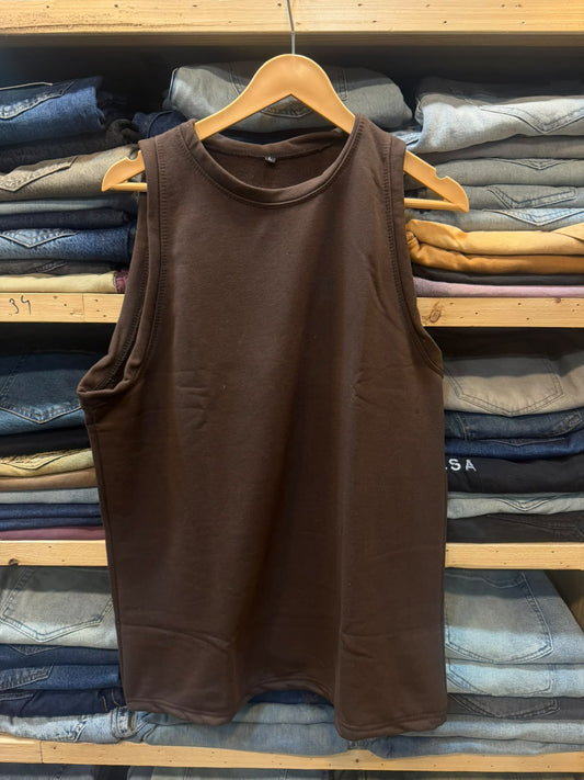 Men's Dark Brown Cotton Tank Top
