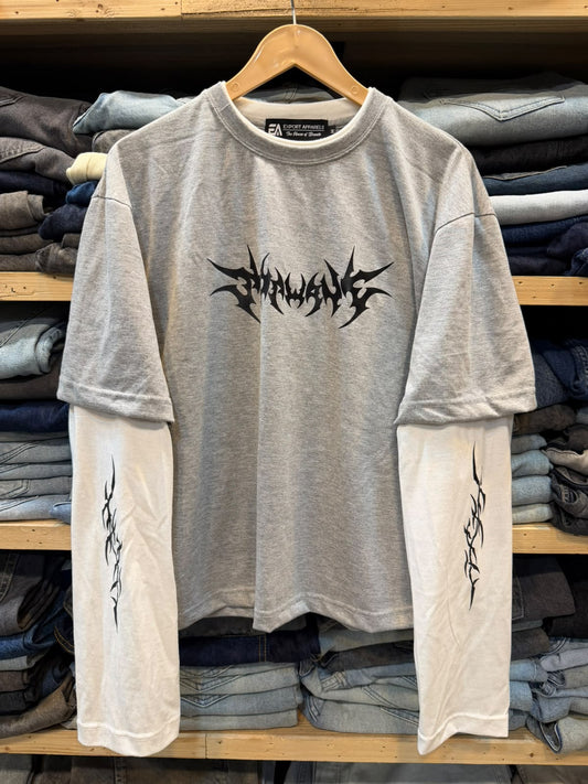 Double Sleeve Tee – Grey / White