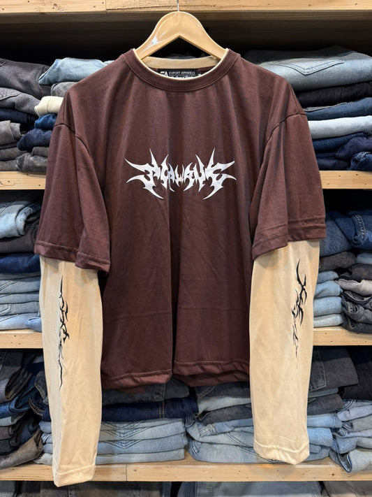 Double Sleeve Tee – Brown / Beige