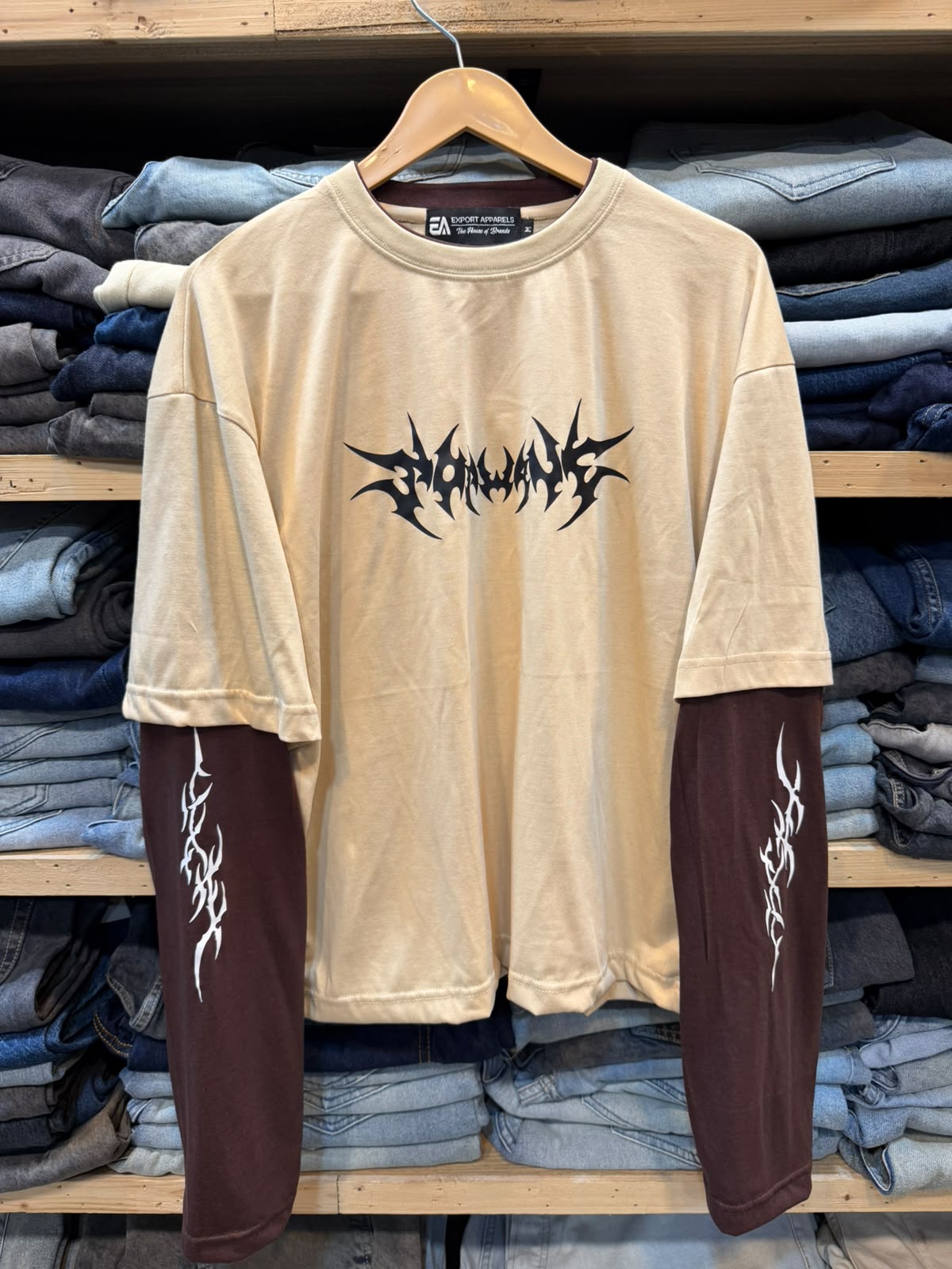 Double Sleeve Tee – Beige/Brown
