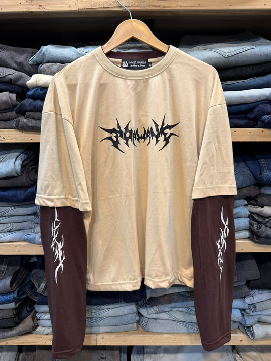 Double Sleeve Tee – Beige/Brown