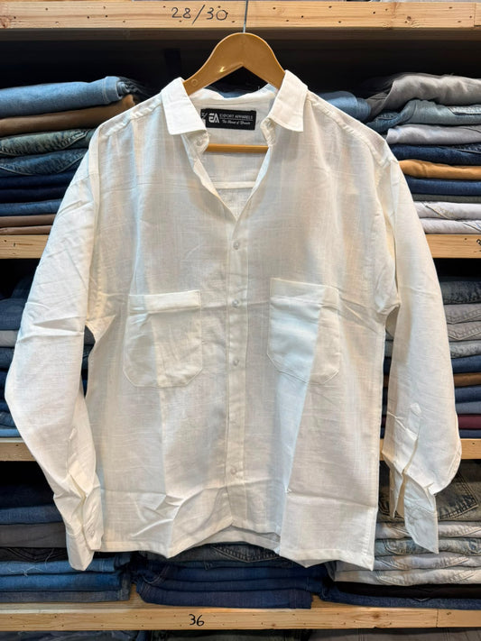 Irish Linen Oversized Crop Shirt – White