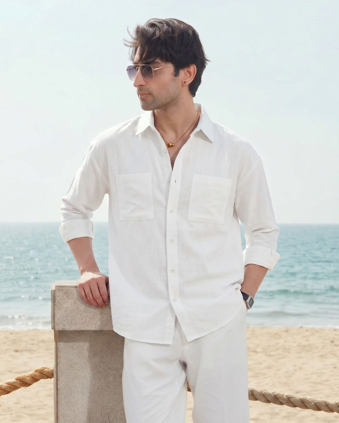 Irish Linen Oversized Crop Shirt – White