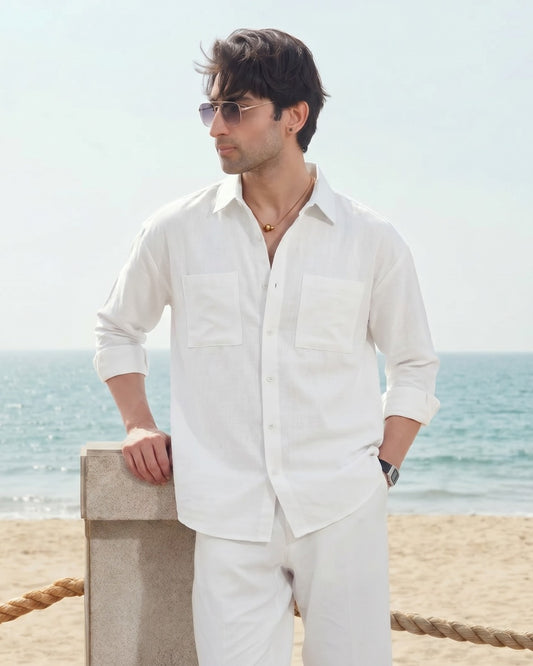 Irish Linen Oversized Crop Shirt – White
