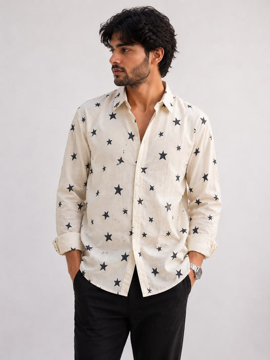 Cream Star Print Beach Shirt